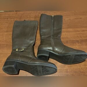 Franco Sarto Women's Chocolate Brown Riding Boots With Buckle & Low Heel Size 6